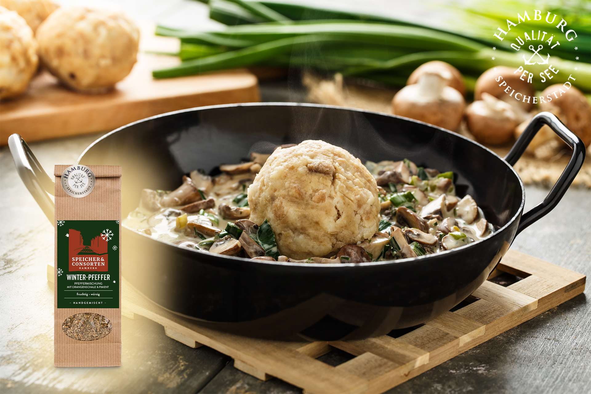 Semmelknödel Pilzragout Winter Pfeffer Pfeffermischung Speicher & Consorten